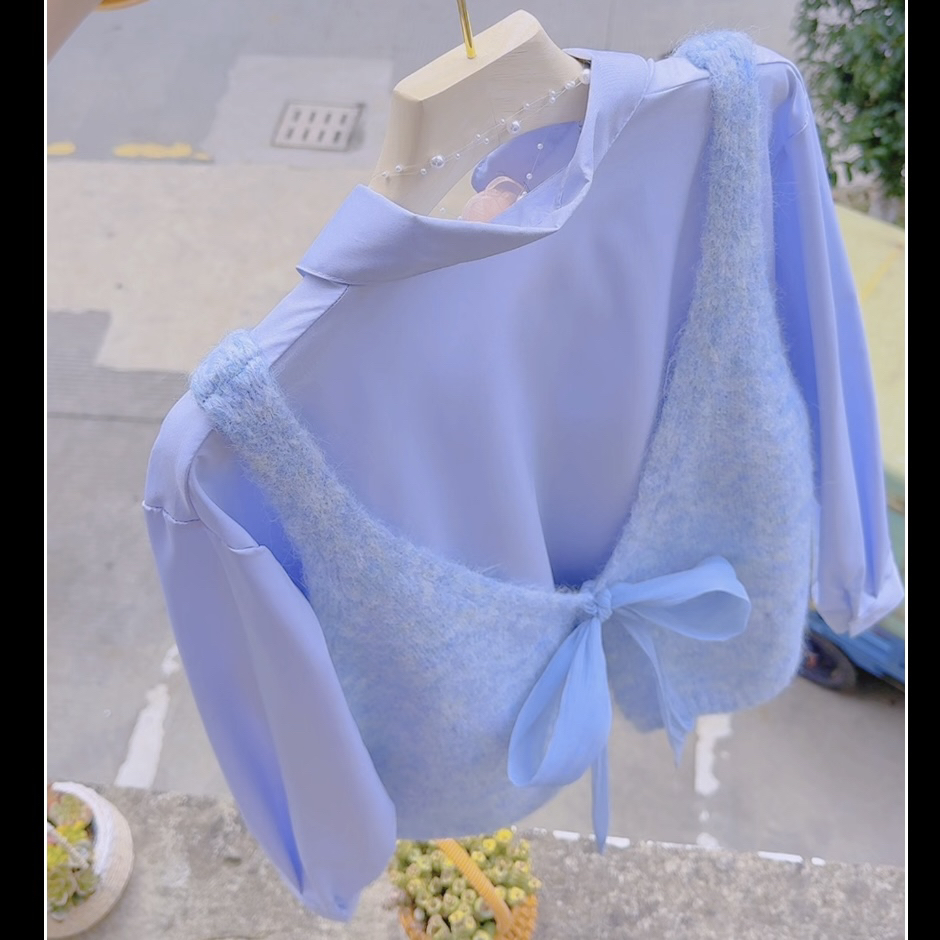 蝴蝶结吊带夏季韩版时尚针织马甲秋冬新款毛衣短款秋季上衣坎肩