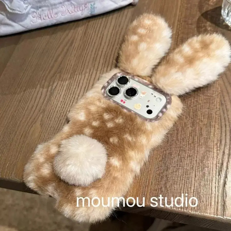 韩风晕染毛绒兔耳尾巴适用iPhone17苹果16手机壳14promax新款15