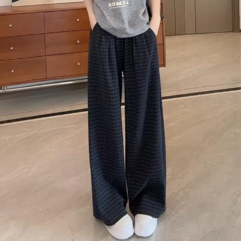 宽松百搭格子休闲裤女士2025秋季新款慵懒风阔腿裤爆款百搭裤子