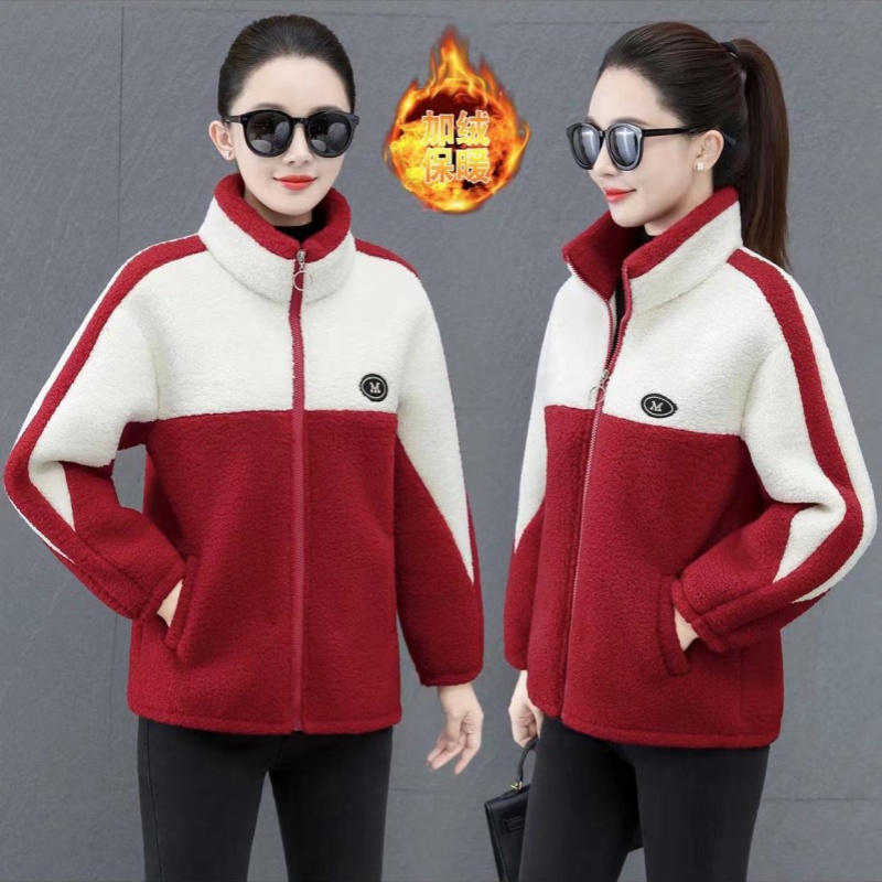 2025秋冬季新款外套女运动加厚冬季女式颗粒绒外套短外套立领保暖