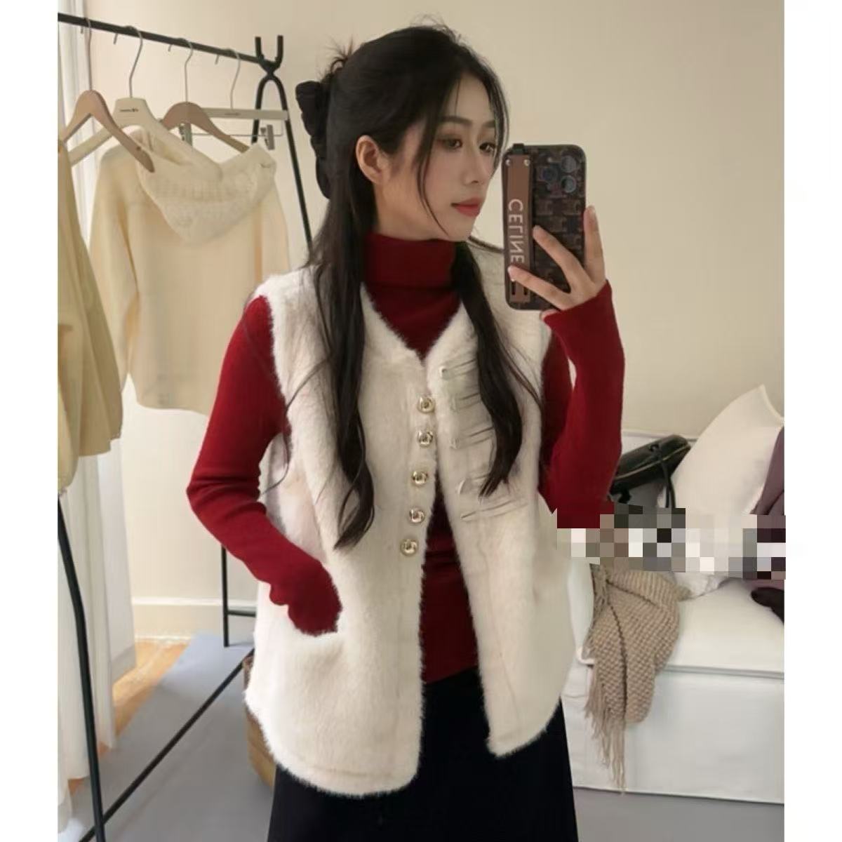 有口袋中国风气质时尚百搭秋冬时尚2025新款毛绒绒超舒服外套马甲
