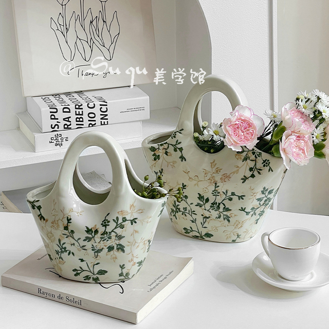 繁花包包陶瓷花瓶摆件客厅水培插花高级感田园风装饰品新中式复古