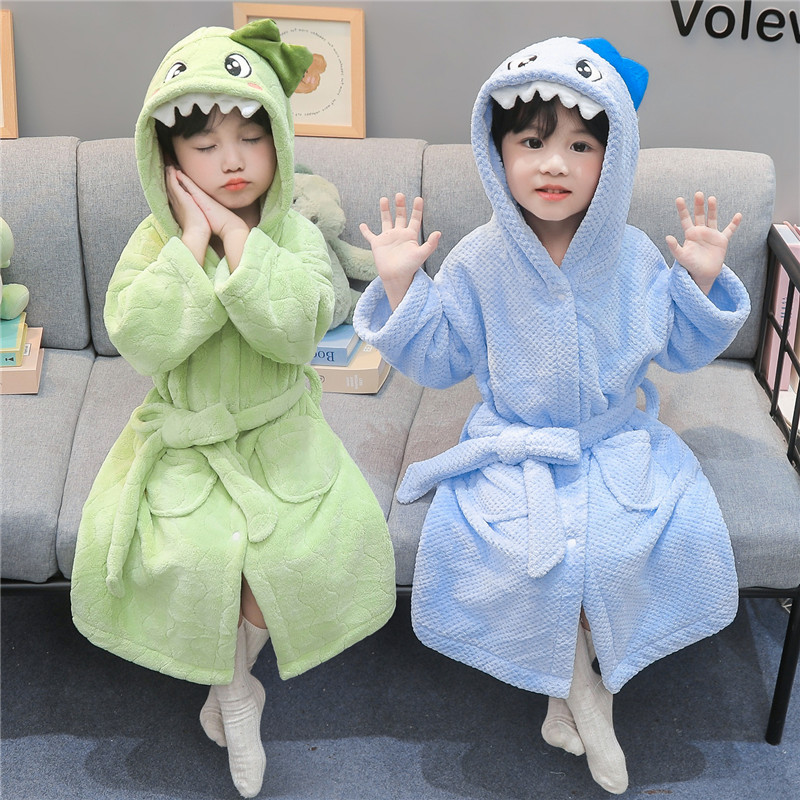 男童珊瑚绒睡袍秋冬款加绒加厚女孩宝宝可穿式浴袍儿童法兰绒睡衣