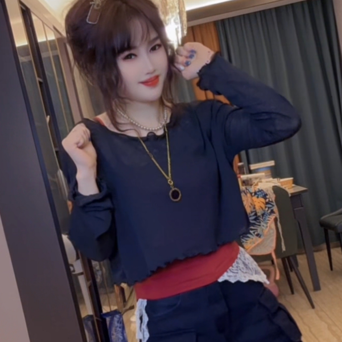 防晒衣长袖T恤女夏季设计感小众露肚脐针织罩衫两件套