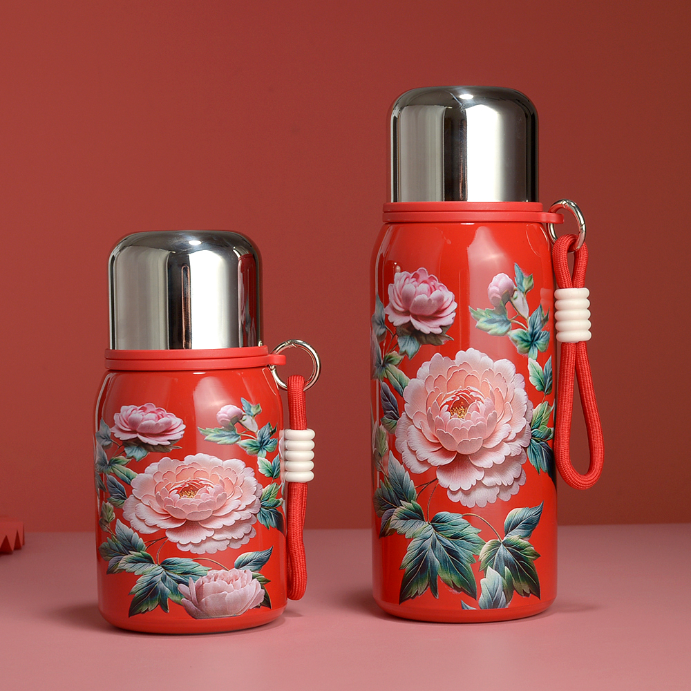 爆款国色天香牡丹复古轻奢保温杯户外便携保温保冷大容量水杯女士