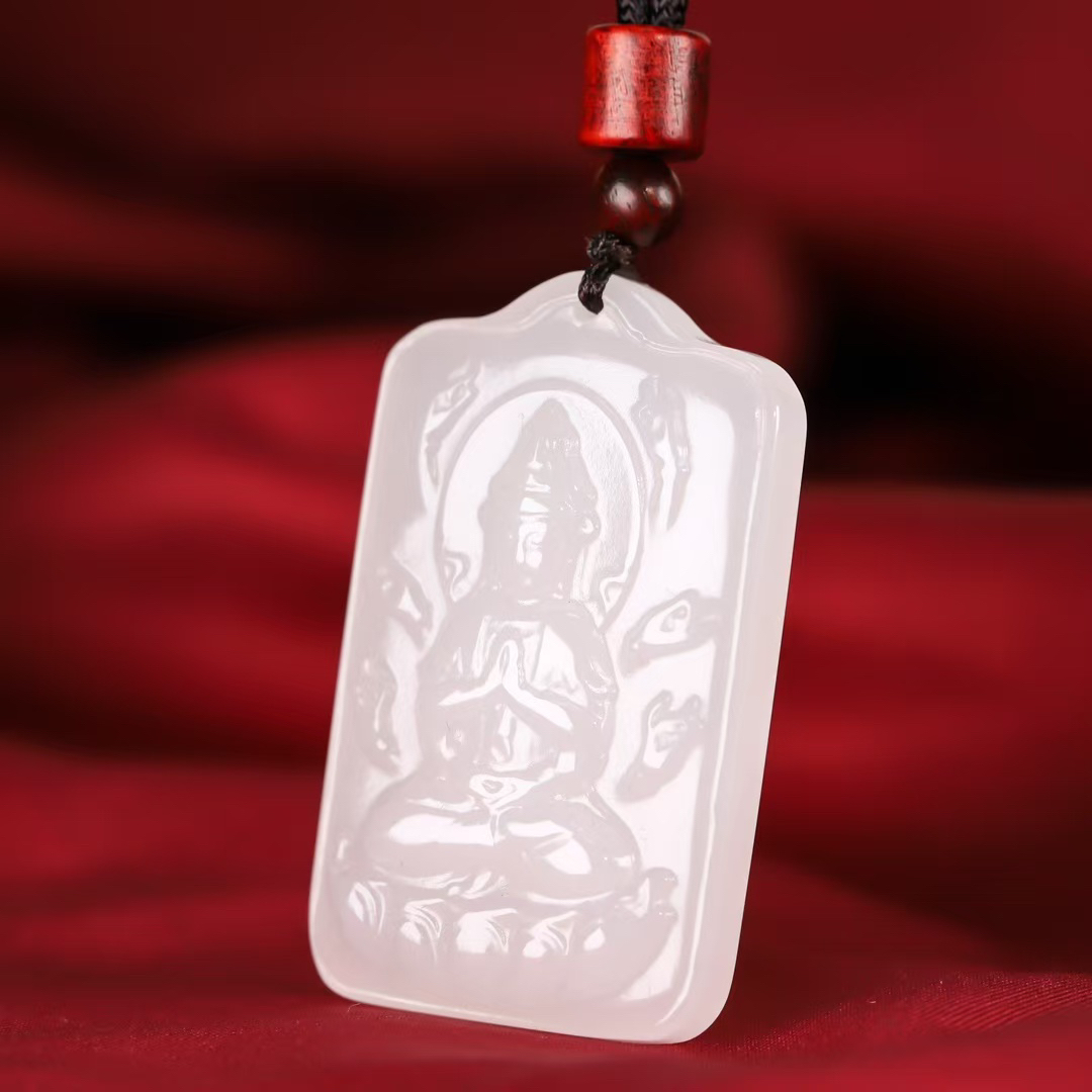 新疆金丝玉双面精雕千手观音山水牌 多样性发货