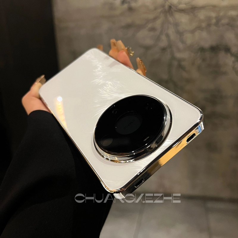 适用华为Mate70冰晶玻璃流光羽纱Mate60pro+电镀框镜头全包手机壳