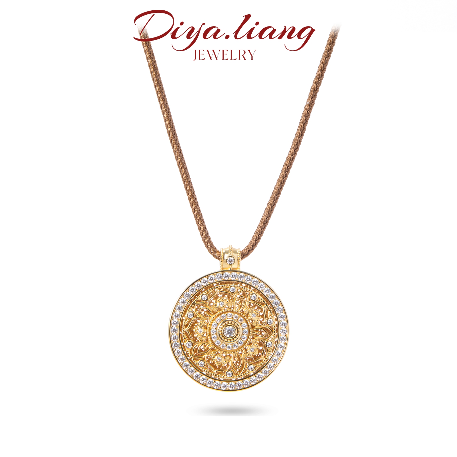 坠链均925银 梁雅帝新品【至臻八宝罗盘】古法金色新中式纯银项链