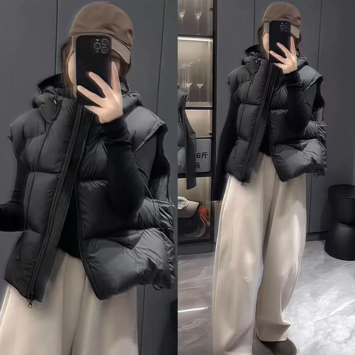 鹅绒马甲女新款短款冬季外穿潮流时尚蓬松休闲连帽羽绒马夹外套女