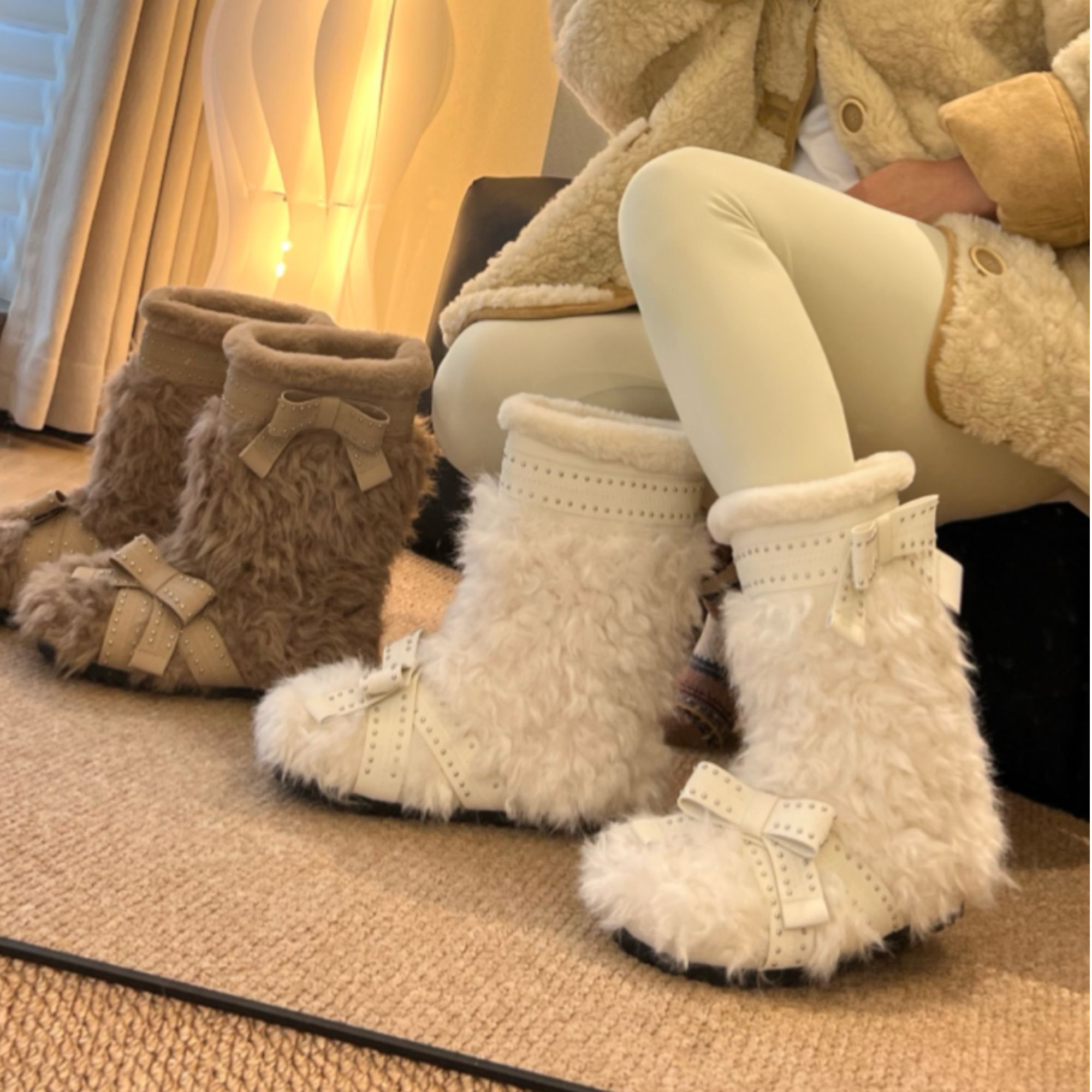 秋冬中筒毛毛蝴蝶结雪地靴女2025冬韩版时尚少女感雪地靴保暖