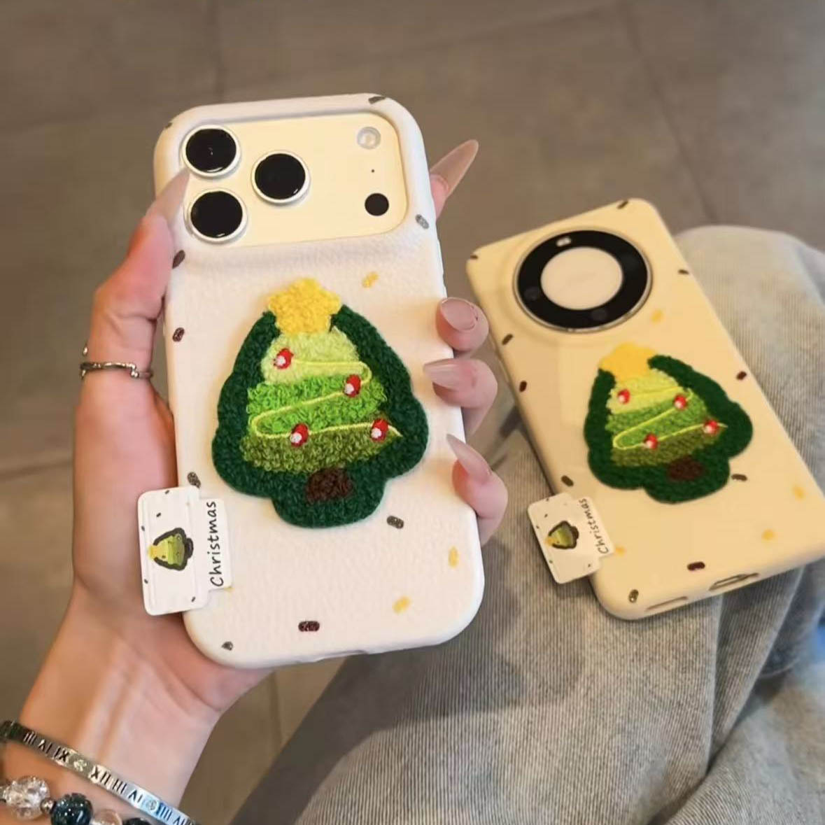 秋冬圣诞树适用iphone17皮纹手机壳苹果16华为P70vivoppo小米17女