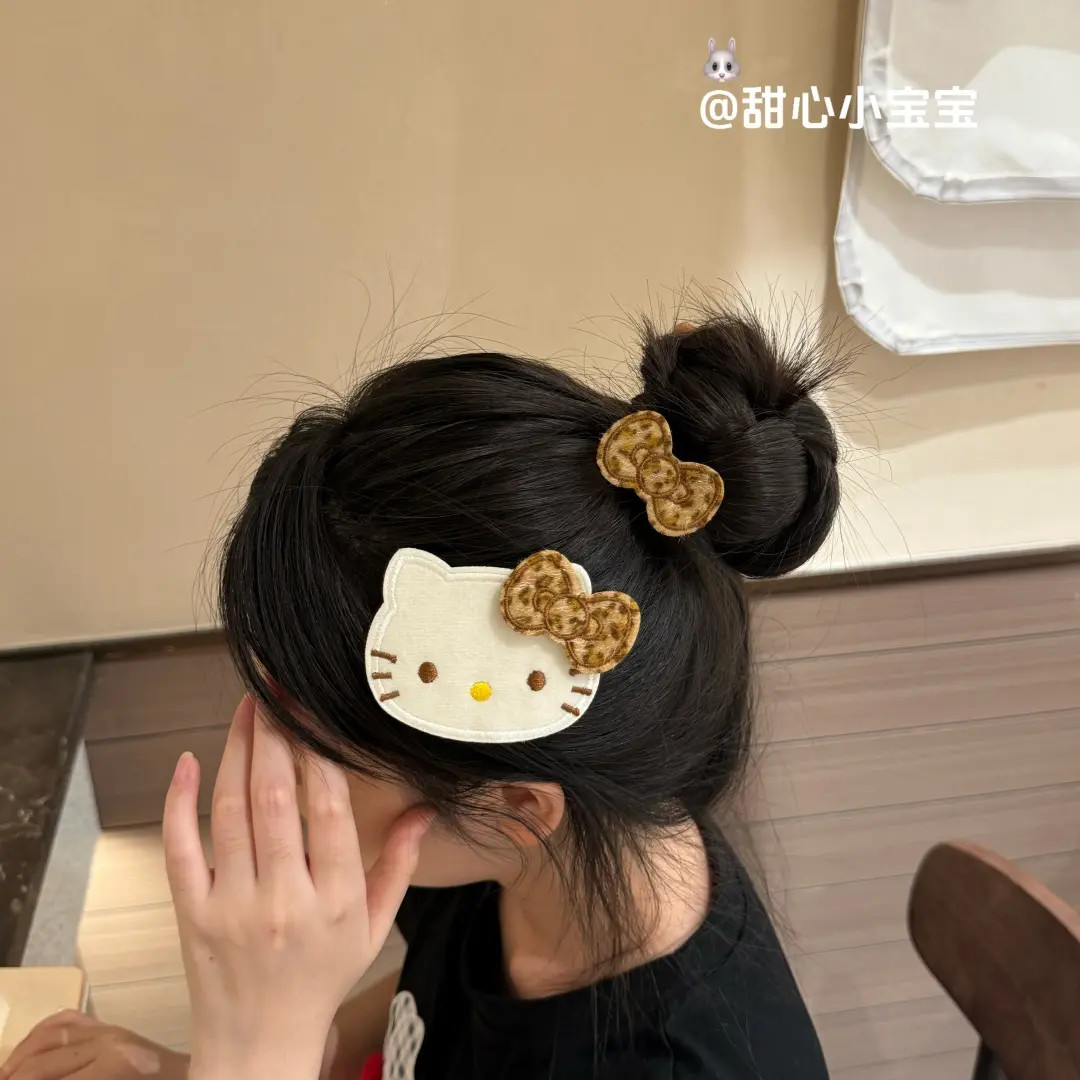 可爱豹纹hellokitty魔术贴发卡蝴蝶结无痕刘海贴整理碎发神器