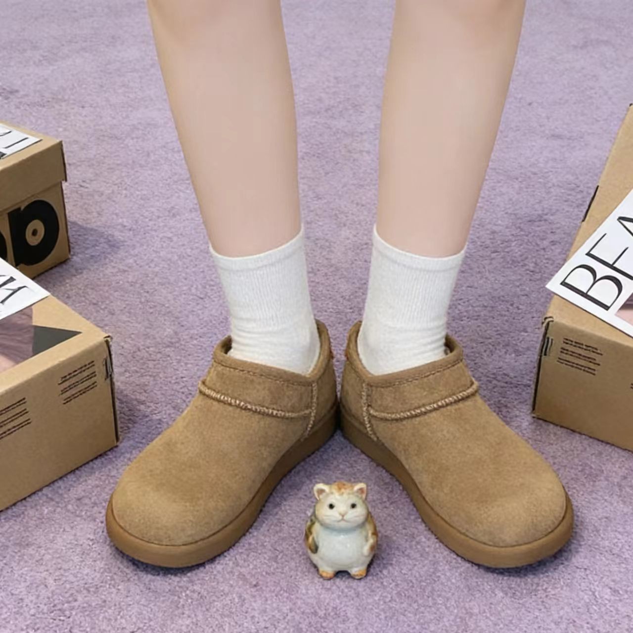 秋冬女鞋绒面厚底不累脚2025复古风舒适软底懒人鞋外穿居家一脚蹬