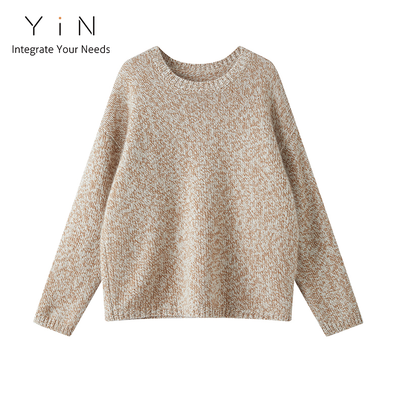 YiN 长袖花色潮牌时尚圆领纯羊绒套头衫24242