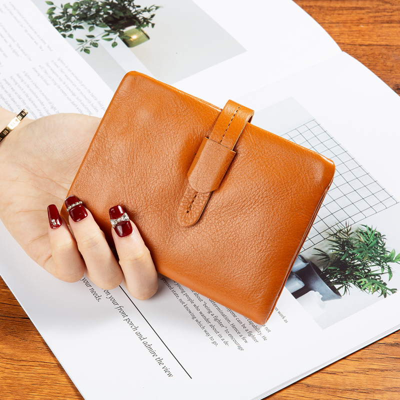 纯牛皮双大钞位短款折叠小钱包男女通用超薄小巧真皮两折钱夹卡包