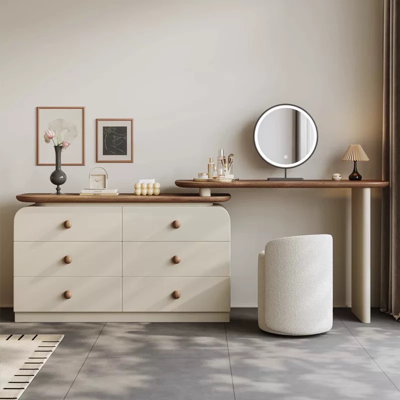 可伸缩梳妆台斗柜一体实木全实木轻奢化妆桌卧室梳妆台收纳柜一体