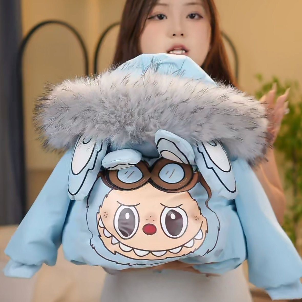 皮偌棉袄童可爱卡通服连帽大毛领男女童乔儿外套冬季保暖潮