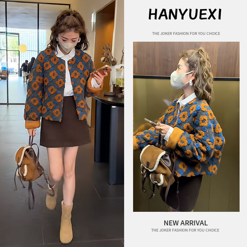 秋季时尚一整套女装2025新款重工花朵宽松外套时尚显瘦短裙两件套