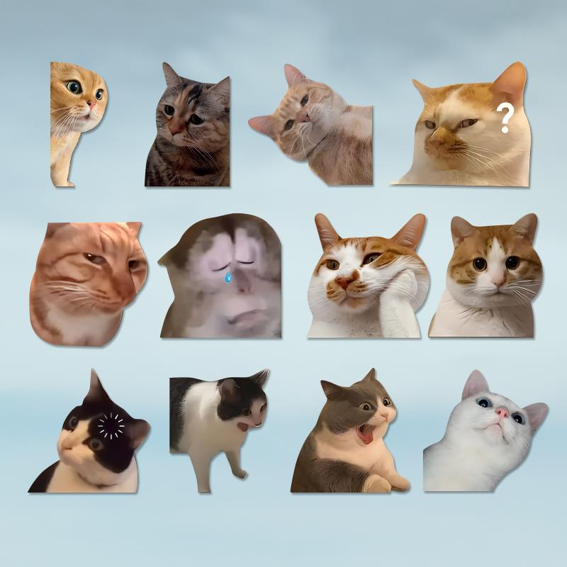 可爱搞笑迷因MEME猫咪表情个性创意车贴电动摩行李箱防水划痕贴纸