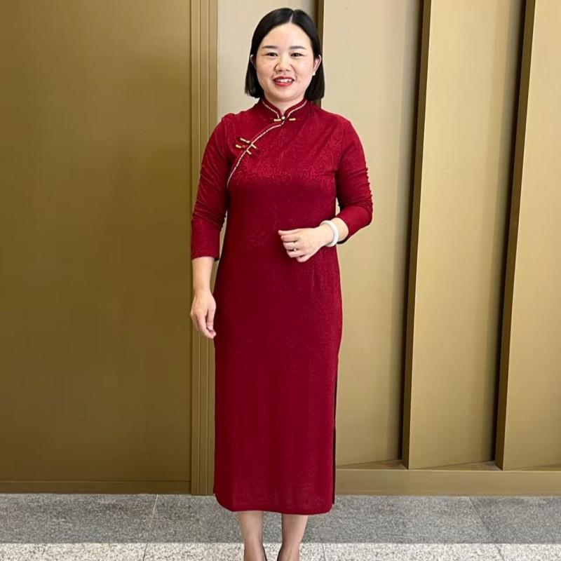 秋季新款提花长袖中式洋气婚礼旗袍裙