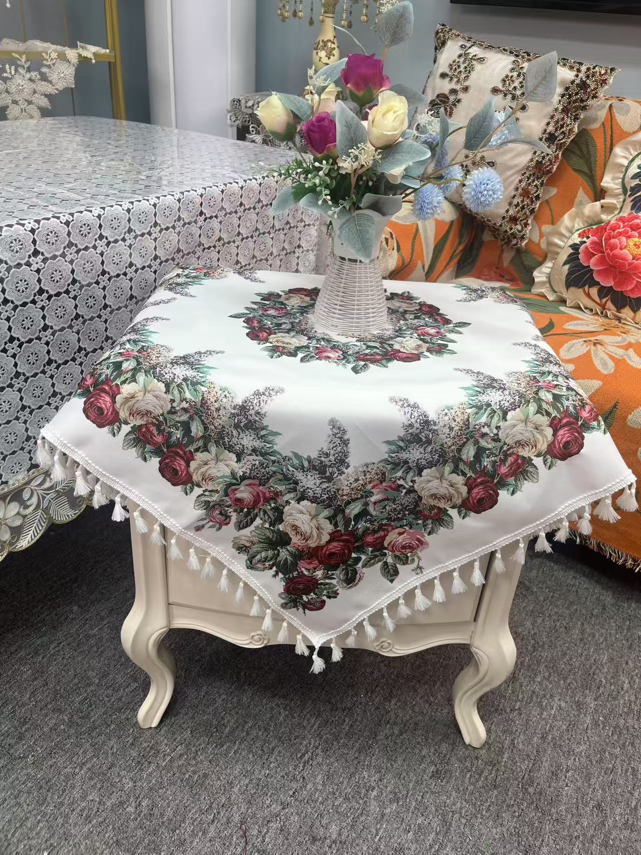 （全包邮）民族风桌布法式浪漫风情防尘玫瑰花桌布茶几台布田园风