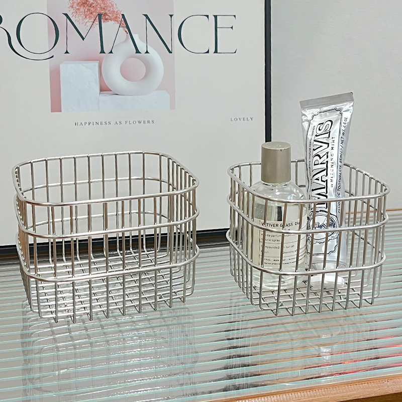 极简桌面卫生间收纳筐化妆品ins铁艺篮置物架护肤品面膜整理收纳
