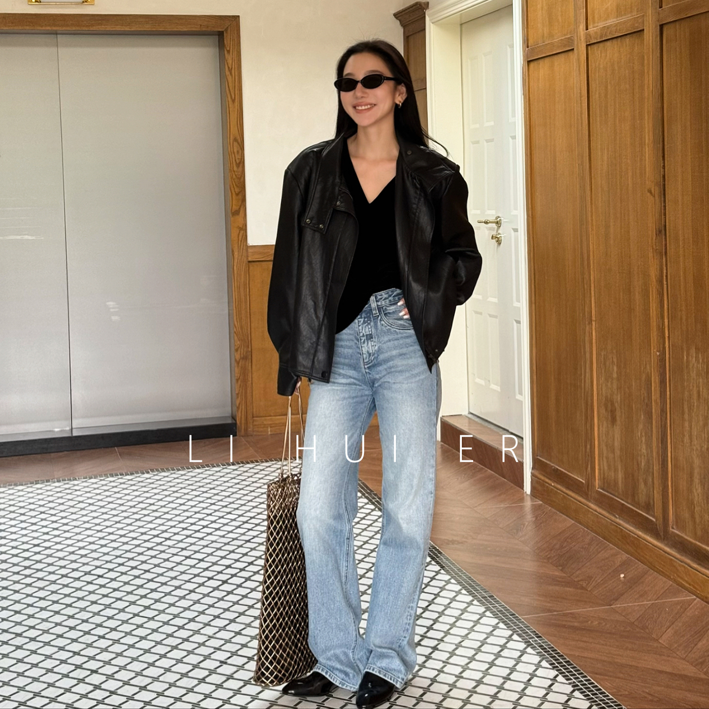 LiHuiEr李慧儿【卢本斯旧街】2025秋季新款黑色复古皮衣LL025521