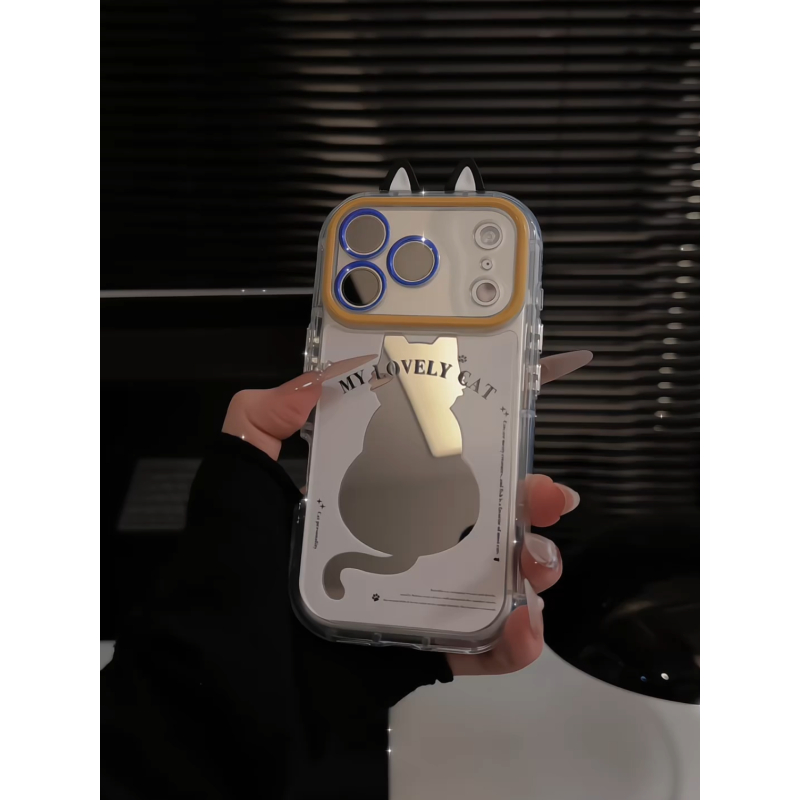 镂空背影猫适用苹果17pro手机壳16pm镜面oppo华为p80奶油oppo小米