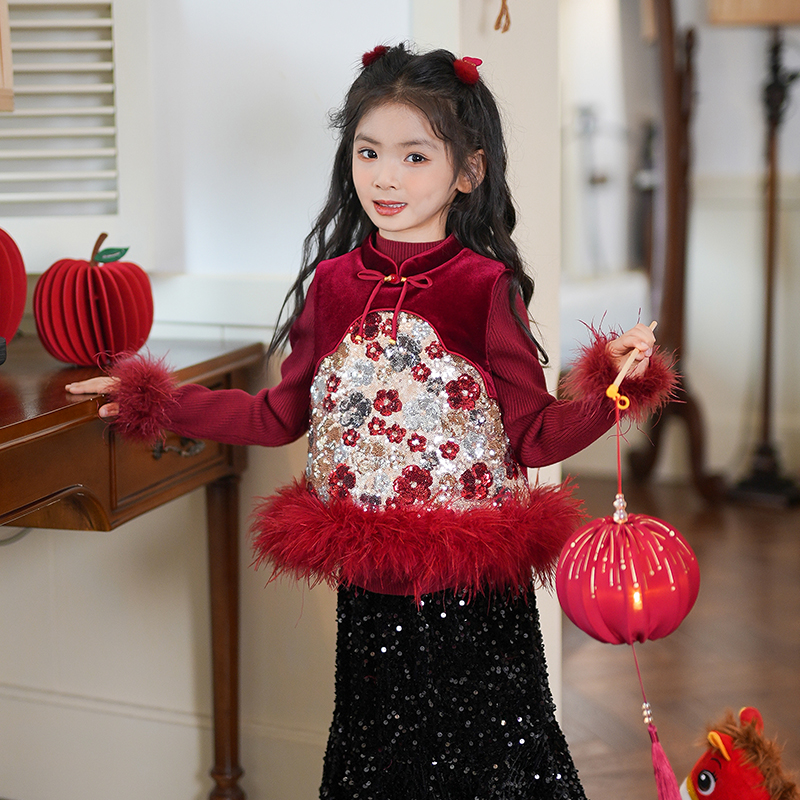 80896女童年服国风汉服马甲新中式2025冬季新款女孩唐装坎肩背心