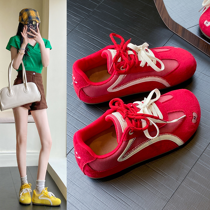 红色苹果赛车鞋女圆头百搭德训鞋2025超火新款休闲鞋