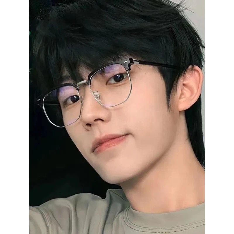 泰酷辣黑武士痞帅半框眼镜斯文理工男复古变色近视镜防蓝光平光镜