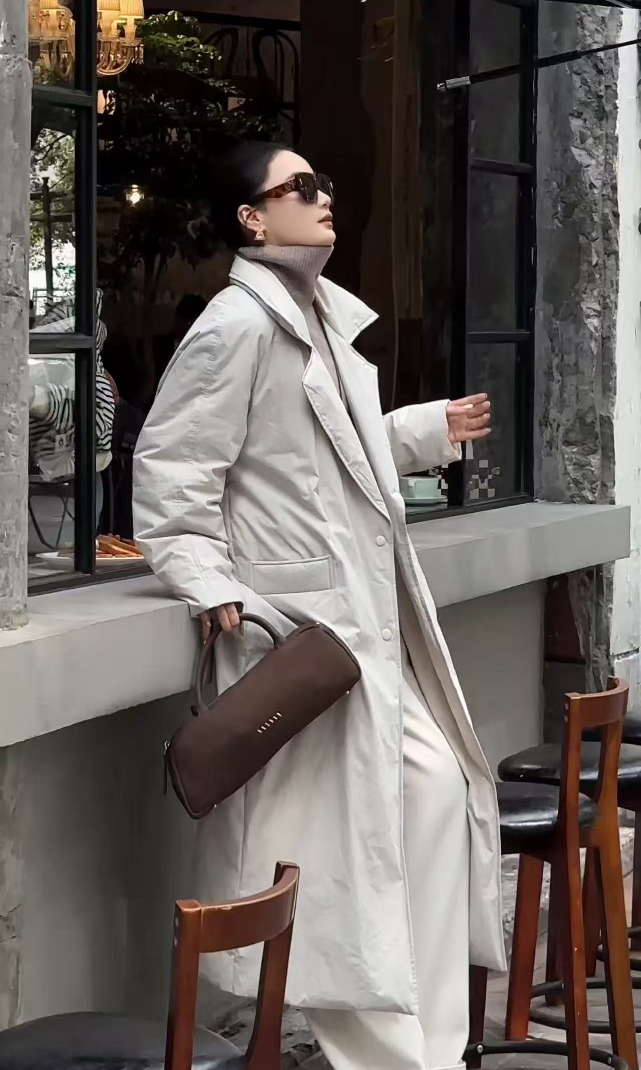 【MURAN】【莫琳娜】时尚简约中长款双排扣90白鸭绒羽绒服5DWDD10723