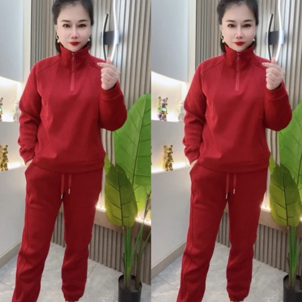 加绒半拉链款女士运动套装休闲减龄宽松款式显瘦网红洋气时尚百搭