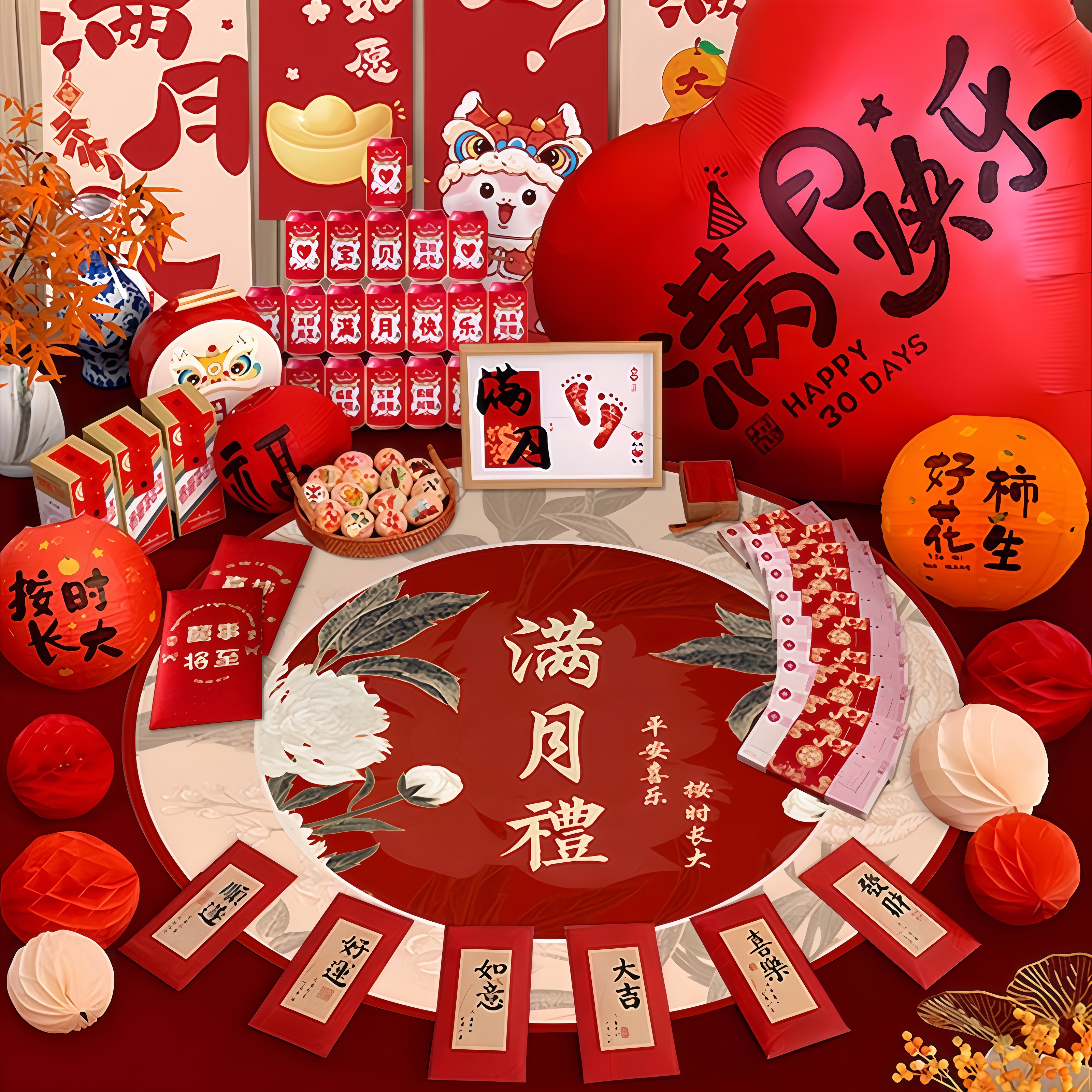 满月布置婴儿拍照道具30天男女蛇宝宝气球场景装饰仪式感用品地毯