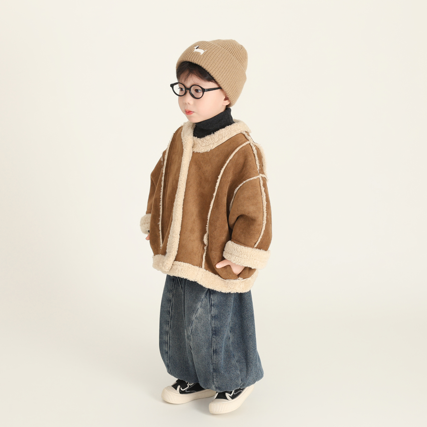 软~儿童宝宝加厚保暖皮毛一体复合外套2025冬季韩版宽松夹克上衣