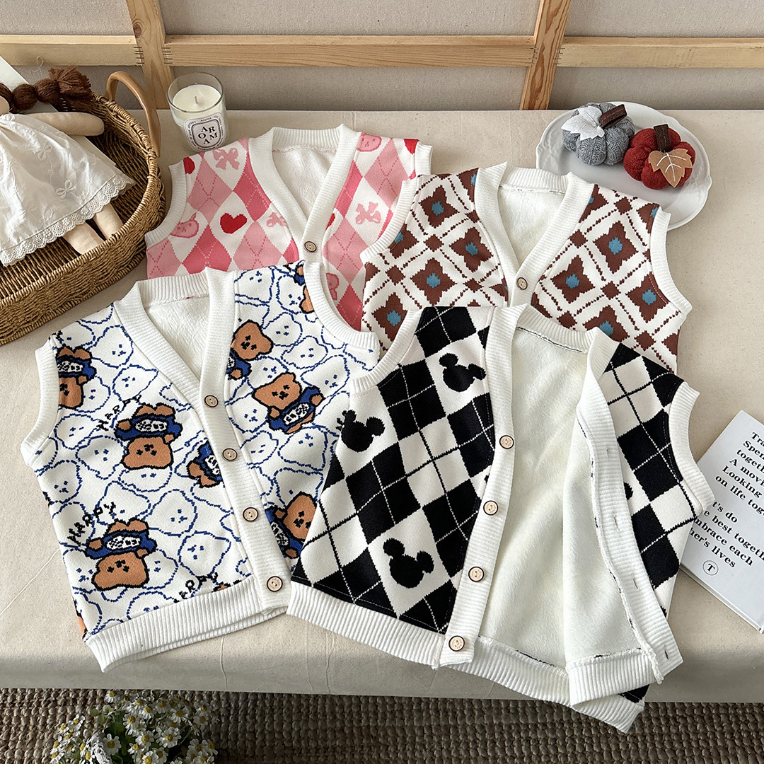 新款马甲儿童加绒外套秋冬男童针织加绒背心宝宝衣服女童保暖童装