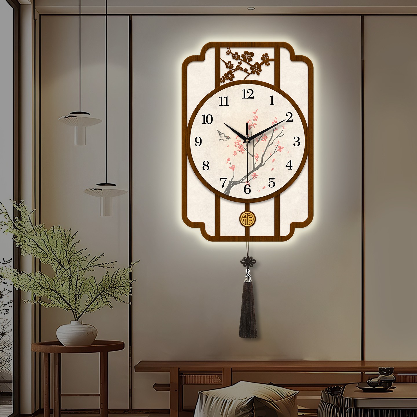 中古风挂钟客厅2025新款高级感钟表艺术复古创意静音时钟挂墙壁灯