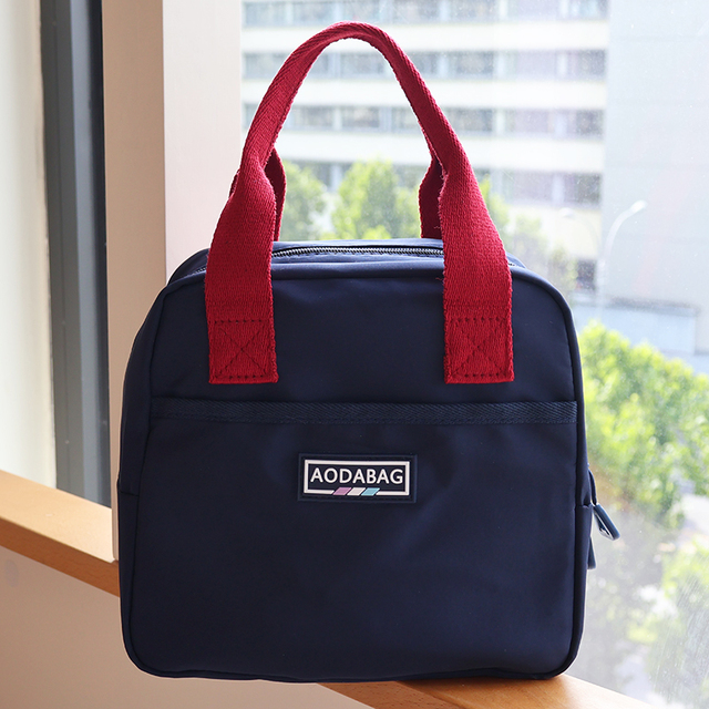 日式简约纯色手提包饭盒袋便当包加厚铝箔防水防油保温餐包大容量