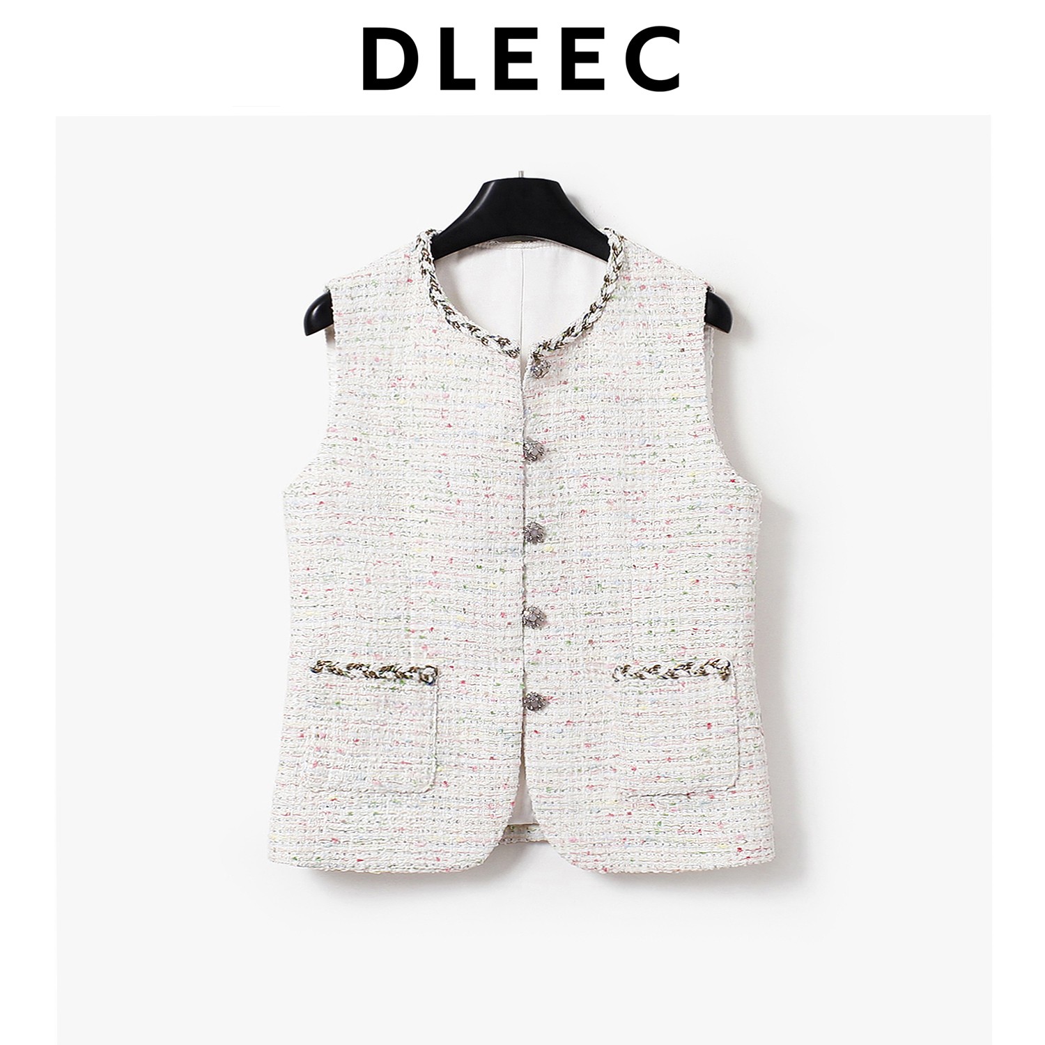 DLEEC 法式轻奢彩色斑点亮片小香风马甲高奢感优雅百搭马甲