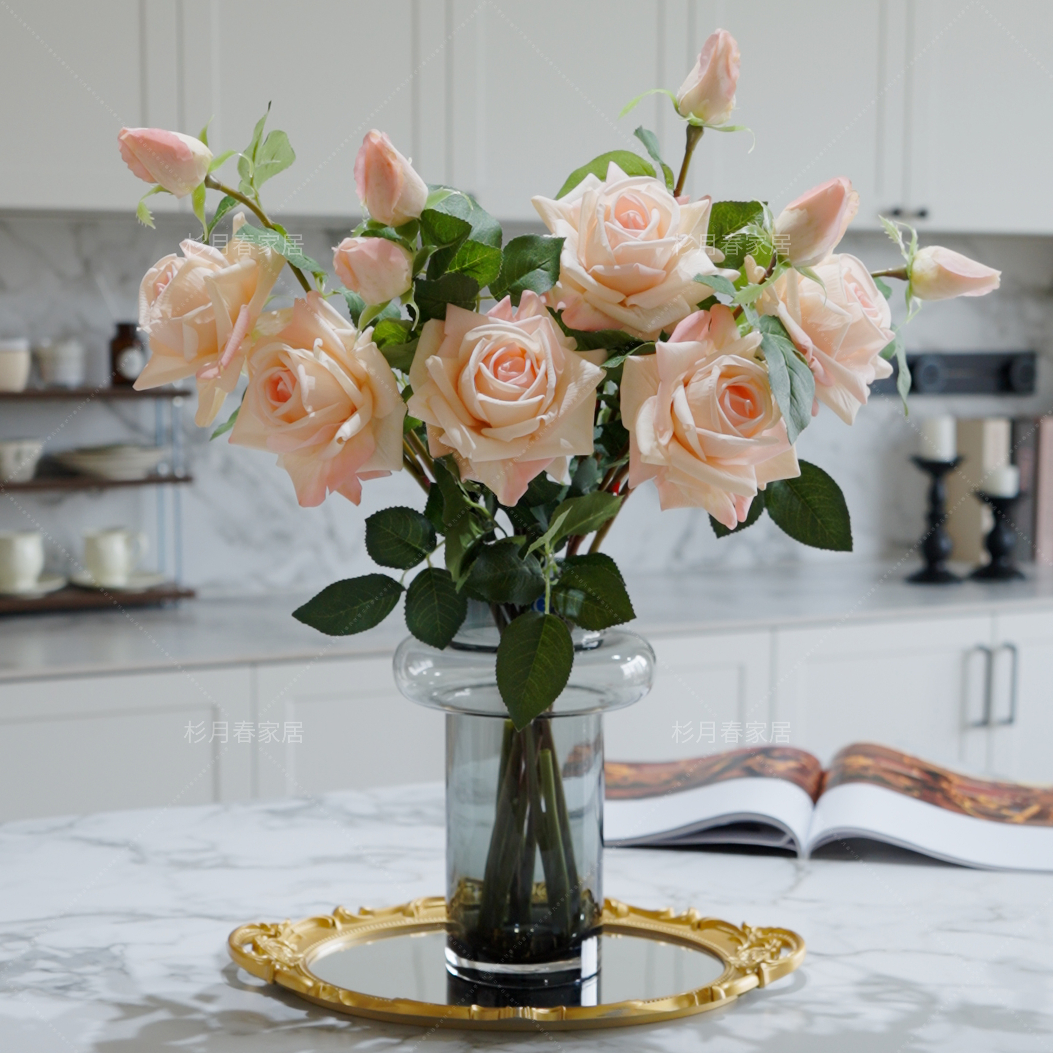轻奢手感保湿玫瑰花高级感逼真仿真花装饰品家居精致摆件高端假花