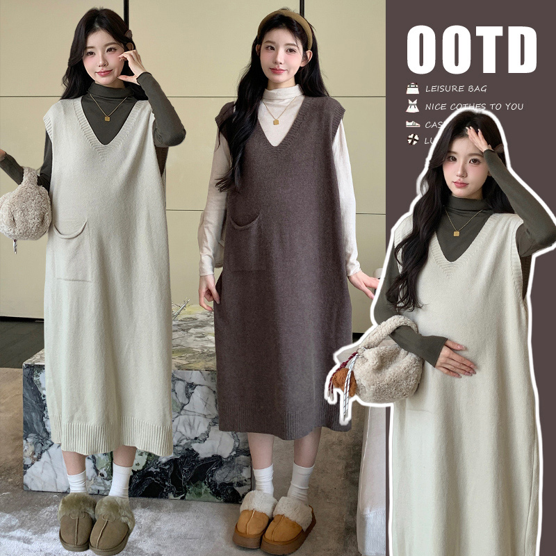 孕妇装2025秋冬新款韩系时尚慵懒风气质毛衣打底毛衣背心裙两件套