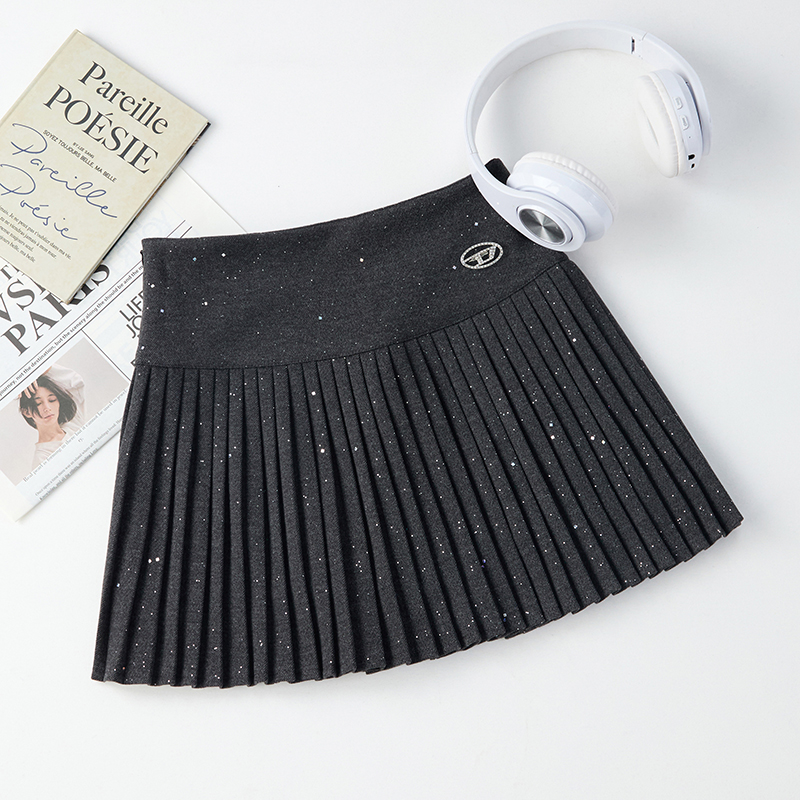 半身百褶短裙女春秋装新款休闲复古宽松百搭高腰细闪a字裙子女装