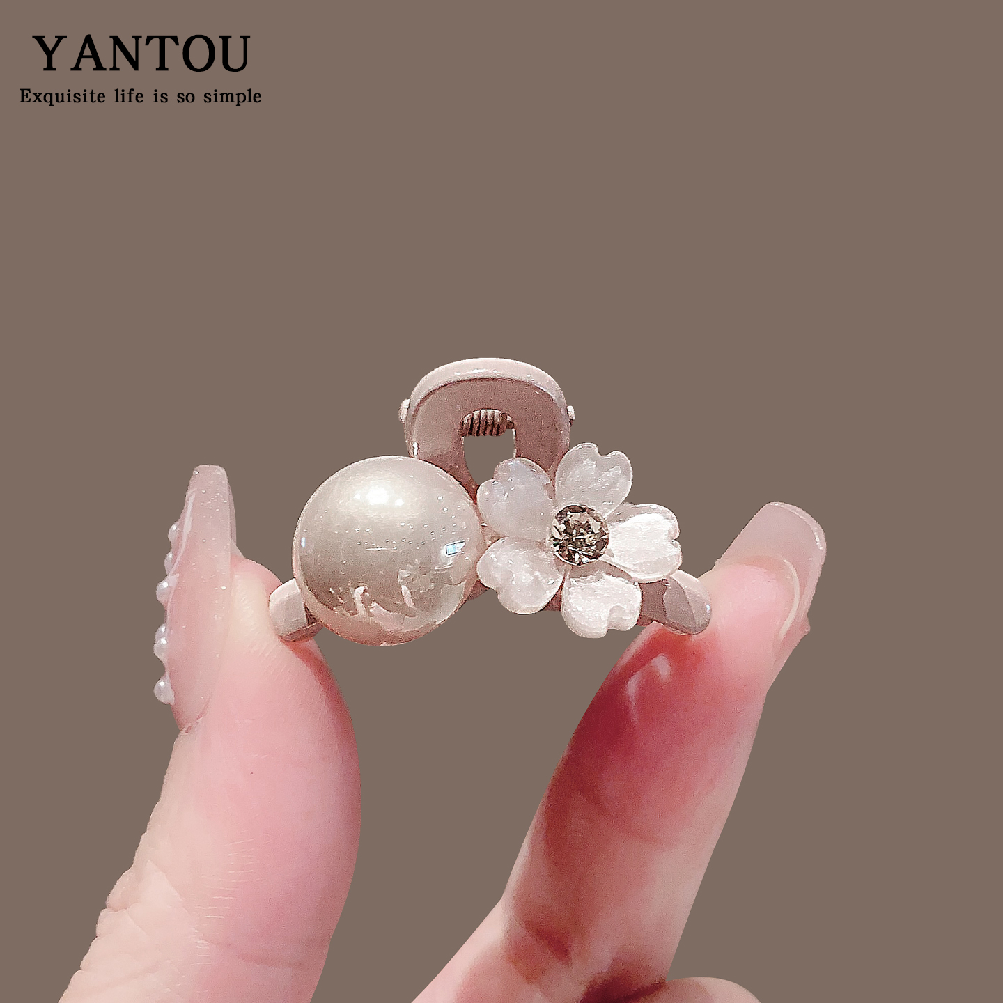 迷你小抓夹甜美粉色珍珠花朵新款前额侧边碎发夹子LN-9829