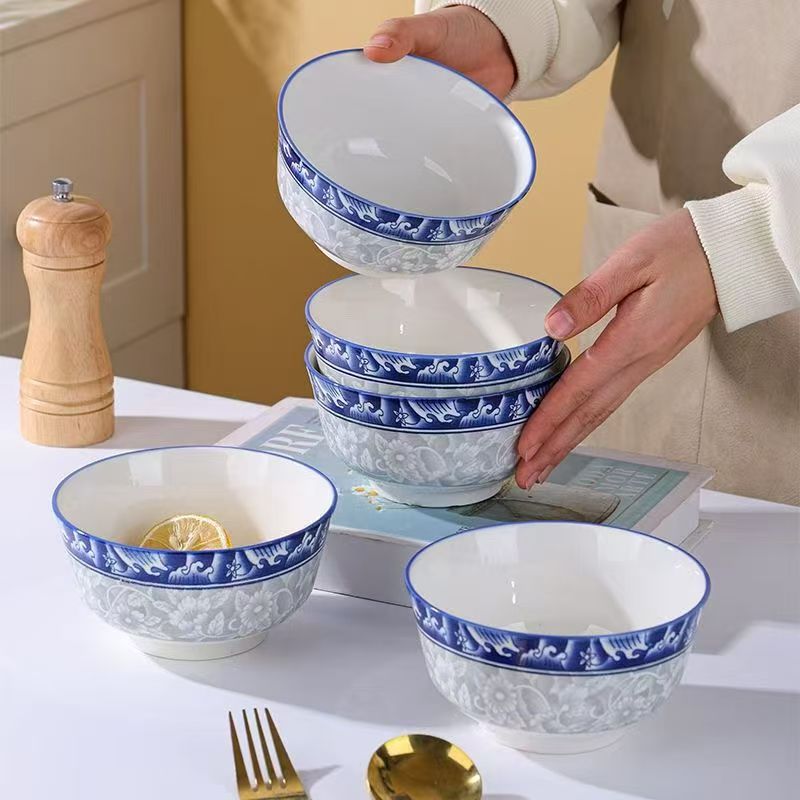 青花瓷4.8英寸米饭碗10只装高温釉下彩陶瓷碗耐高温可进微波炉