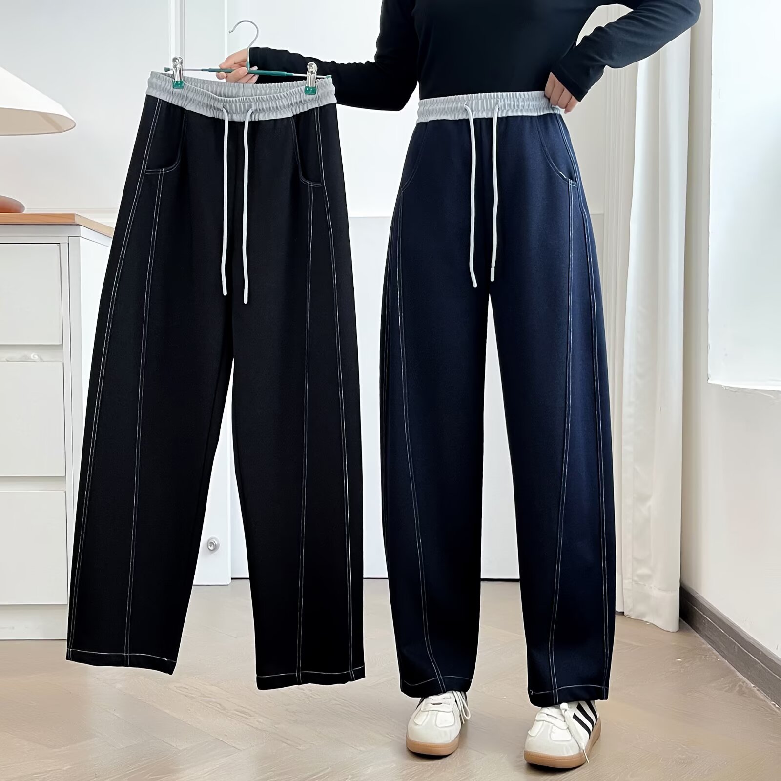 大码胖mm秋季新款洋气百搭宽松显瘦遮肉高腰弯刀阔腿牛仔裤8213