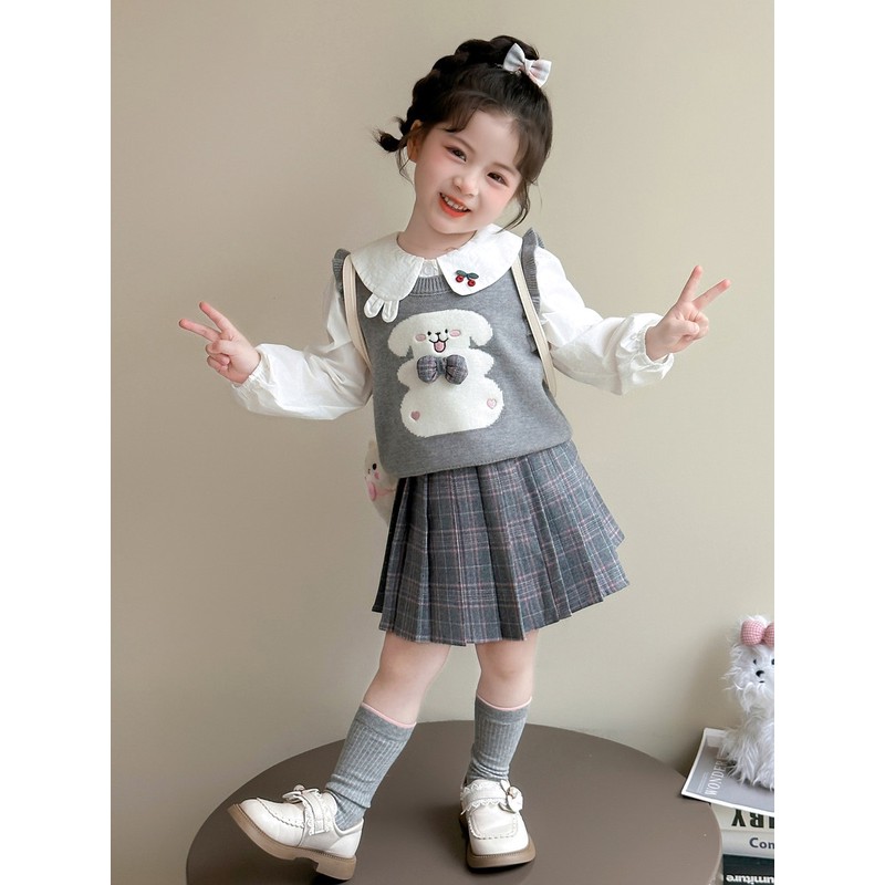 新疆西藏包邮女童套装裙春秋季2025新款洋气儿童小狗马甲女孩秋装