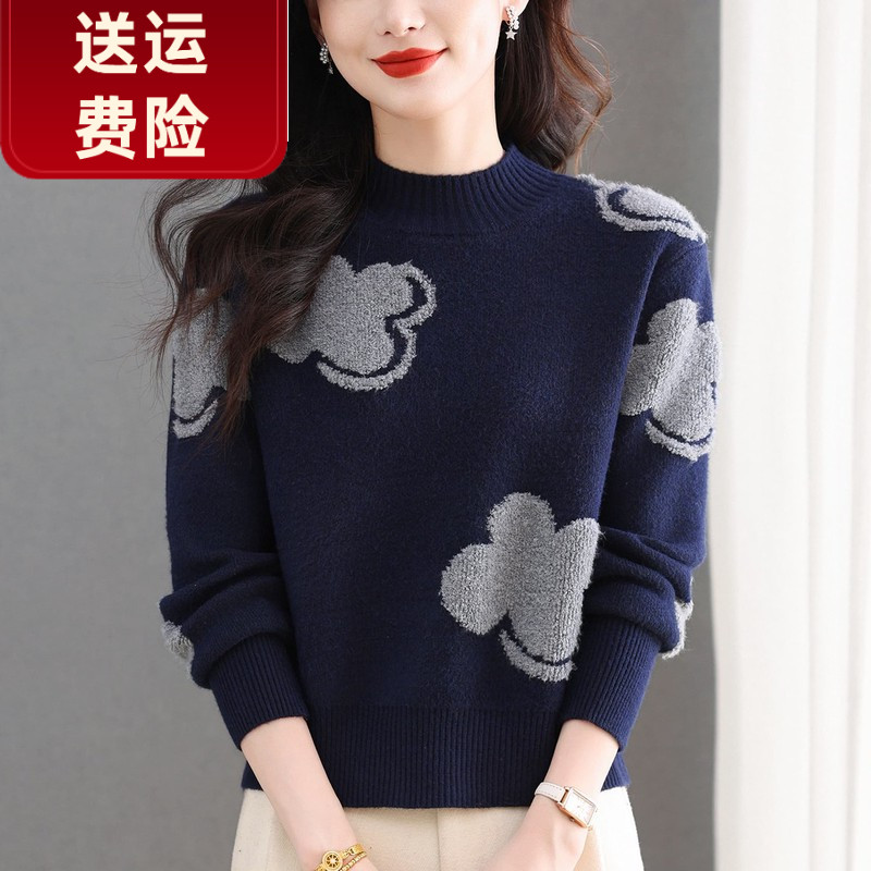 100%纯羊毛衫女半高领加厚毛衣冬季新款宽松洋气针