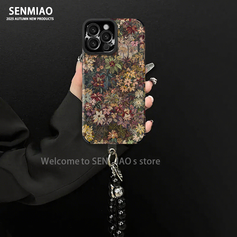 适用【苹果/oppo/华为/vivo/小米】复古花束小羊皮防摔手机壳女款