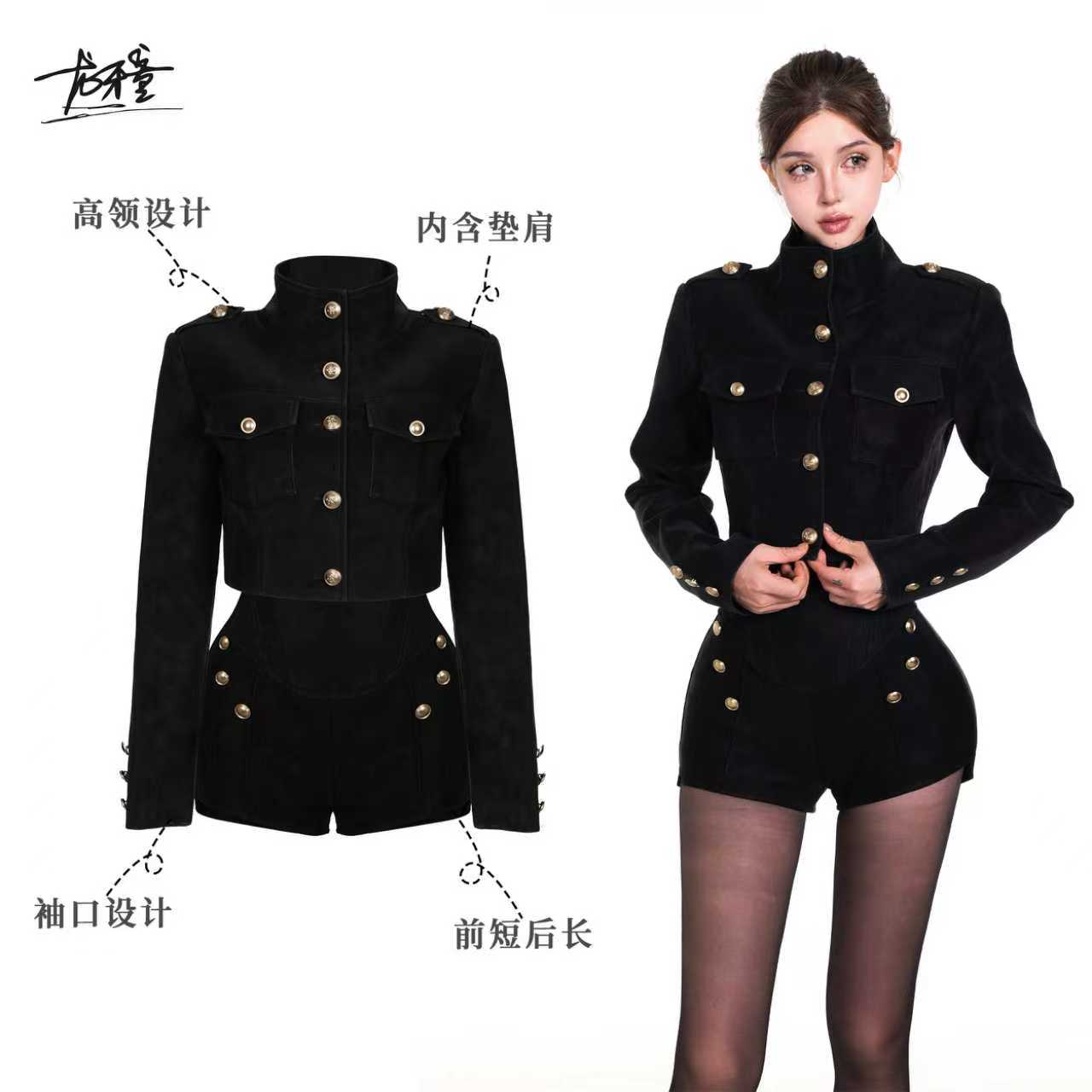 龙牙童推荐【英区大小姐】英伦复古黑色立领短款外套秋季高级感气质