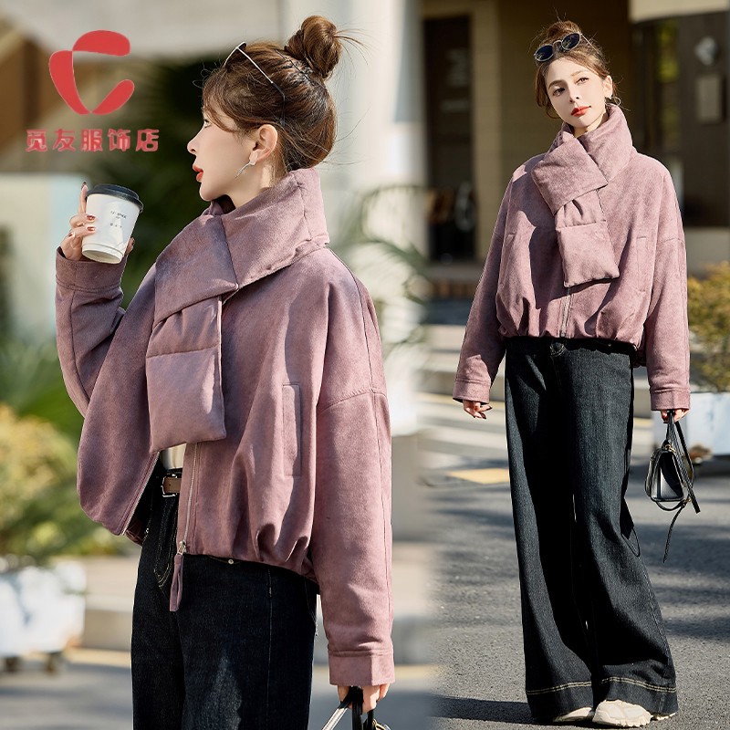 觅友服饰配围脖短款服新款冬季小个子时尚百搭保暖女装外套